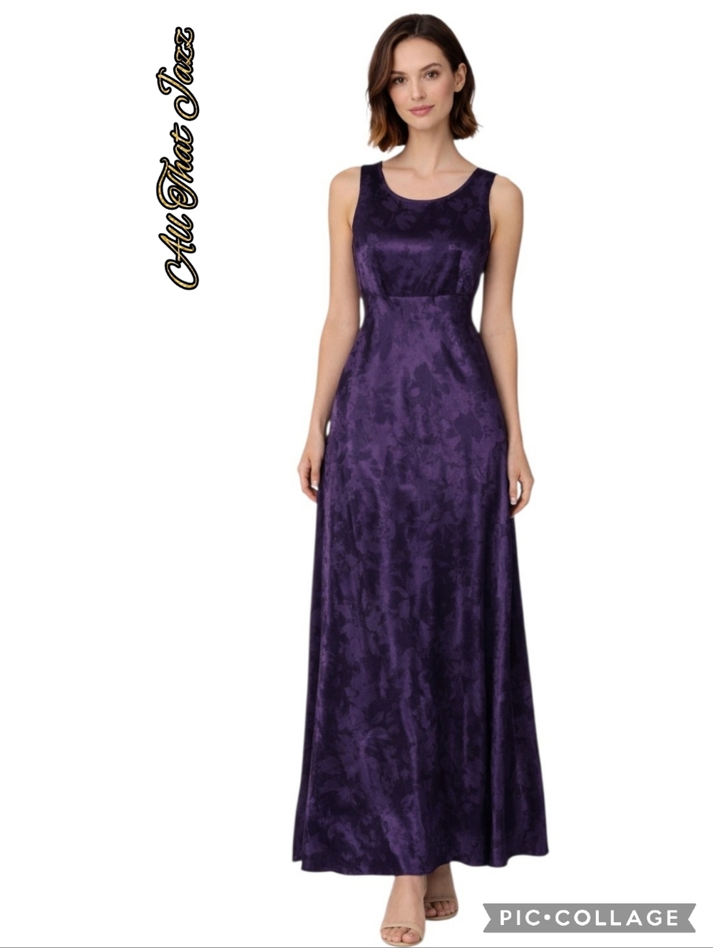 Purple maxi dress sleeveless high waist floral pattern satin  fabric 9/10 NWT